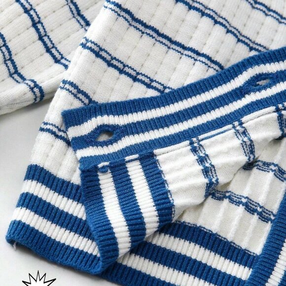 Kids’ Striped Knit Cardigan Blue and White Button-Up - Picture 6 of 9